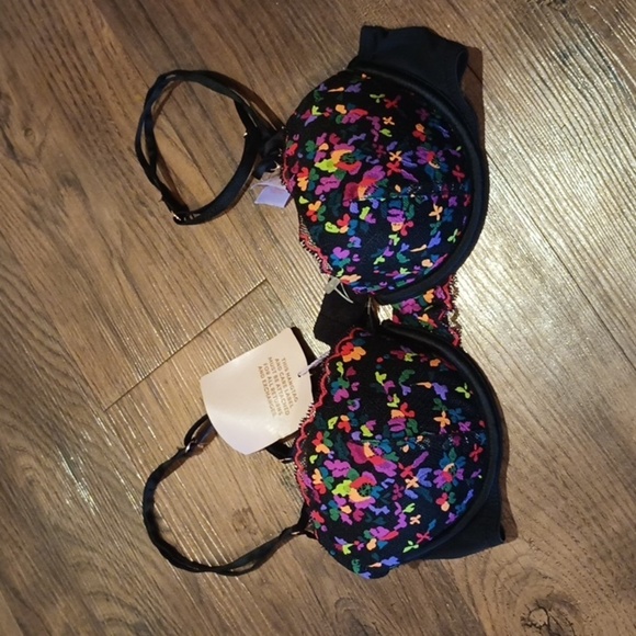 Savage X Fenty Black Colorful Splotched Floral Underwire Bra A41 - Picture 1 of 7